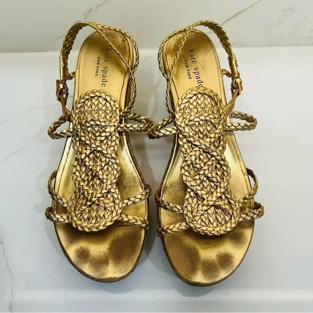 Kate Spade Gold Braided Wedges